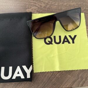Quay Australia Shield Sunglasses in Black with Brown Gradient Lenses